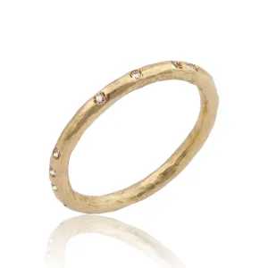 22K Rose Gold "Peach Glow" Solid Plain Band With Randomly Spaced Cognac Diamonds