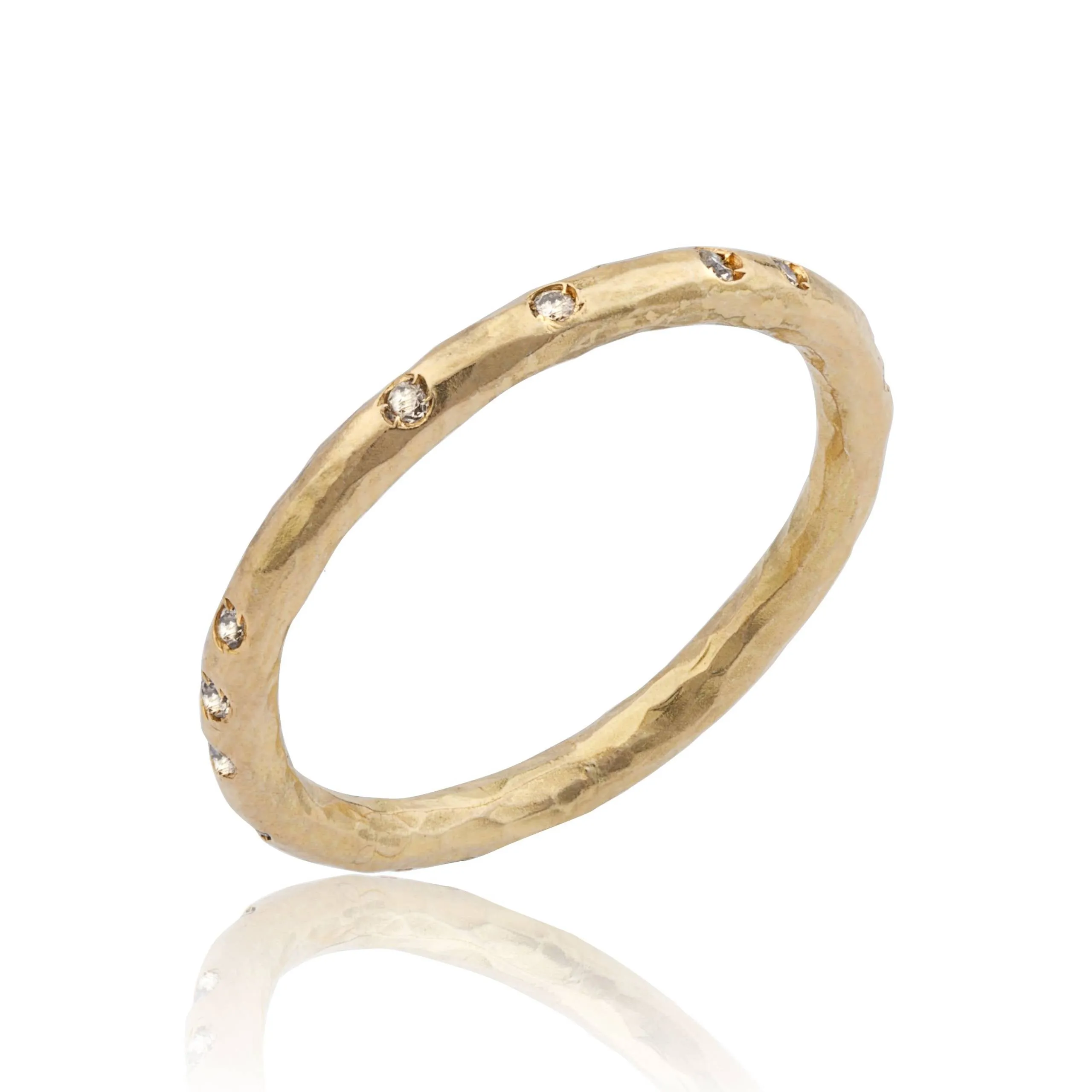 22K Rose Gold "Peach Glow" Solid Plain Band With Randomly Spaced Cognac Diamonds