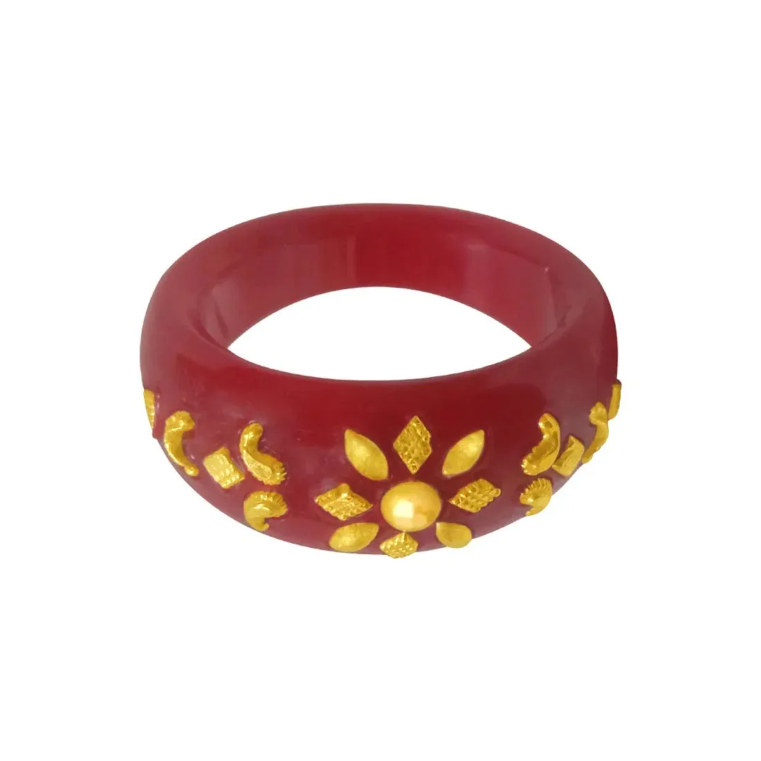 22KT (916) Yellow Gold Red Pola Ring With Floral Embellishments For Women & Girls (Size 16)