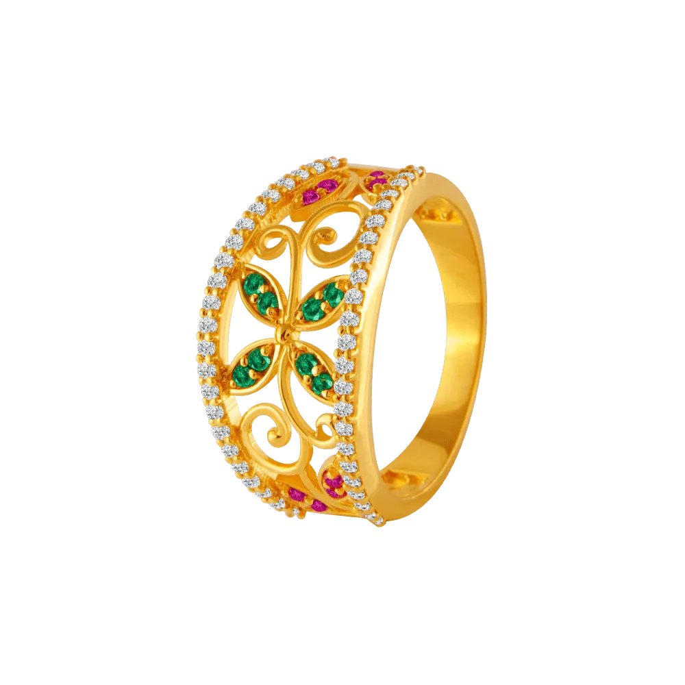 22KT Yellow Gold And American Diamond Ring For Women