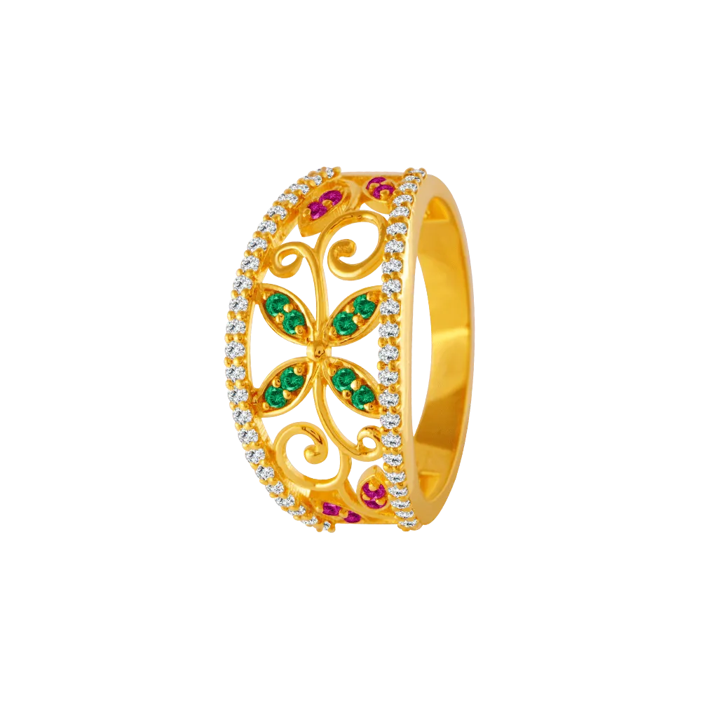 22KT Yellow Gold And American Diamond Ring For Women