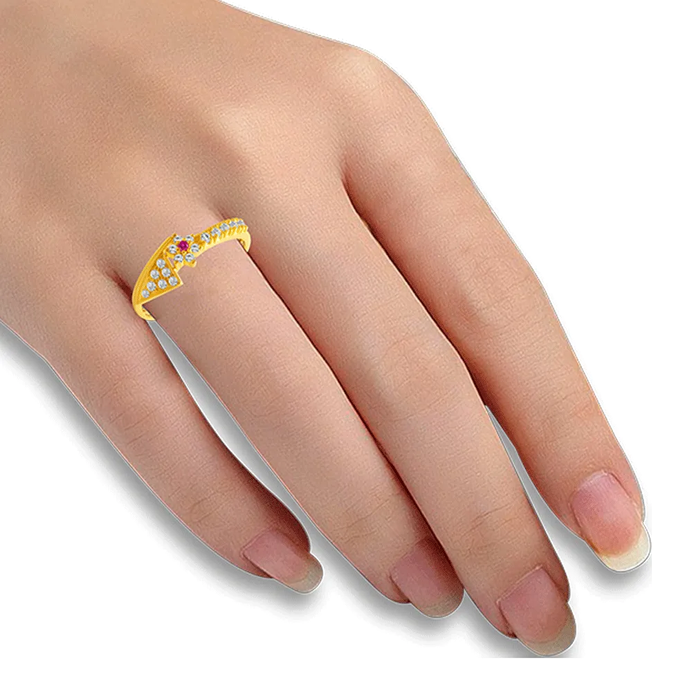 22KT Yellow Gold And American Diamond Ring For Women