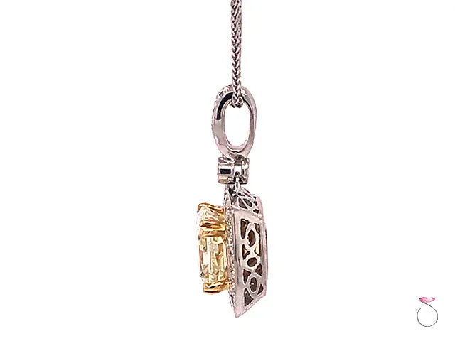 2.47 Carat Fancy Yellow Radiant Diamond Halo Pendant