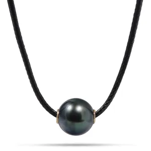 26" Adjustable Tahitian Black Pearl Black Cord Necklace