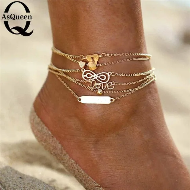 3PCS/Set Bohemian Eagle Sequins Anklets For Women Fashion Gold Color Bracelet Anklet on the Leg Beach Foot Accessories Wholesale