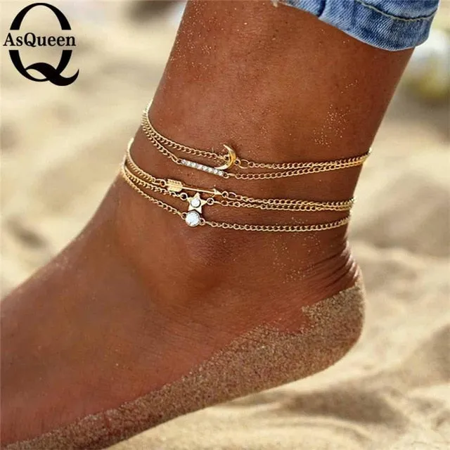 3PCS/Set Bohemian Eagle Sequins Anklets For Women Fashion Gold Color Bracelet Anklet on the Leg Beach Foot Accessories Wholesale