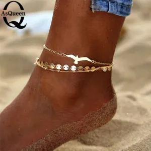 3PCS/Set Bohemian Eagle Sequins Anklets For Women Fashion Gold Color Bracelet Anklet on the Leg Beach Foot Accessories Wholesale