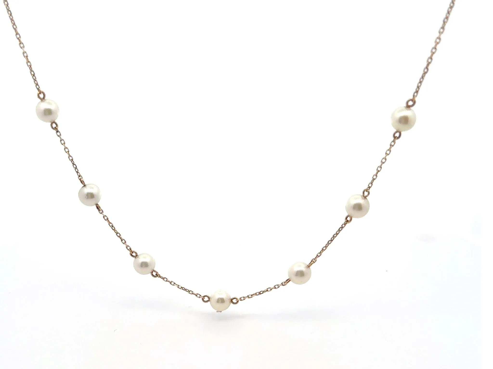 7 Pearl Chain Necklace 18K Yellow Gold