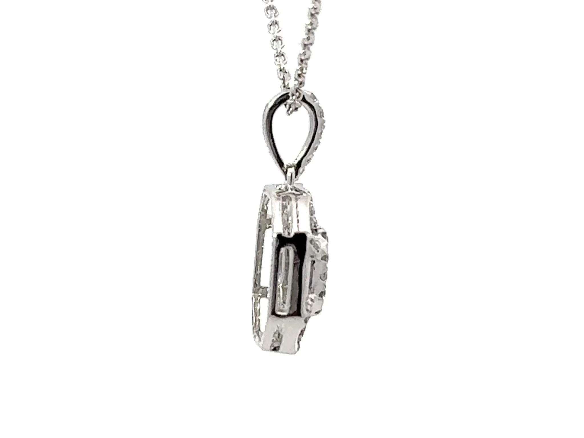 9 Piece Emerald Diamond Pendant Necklace 18k White Gold
