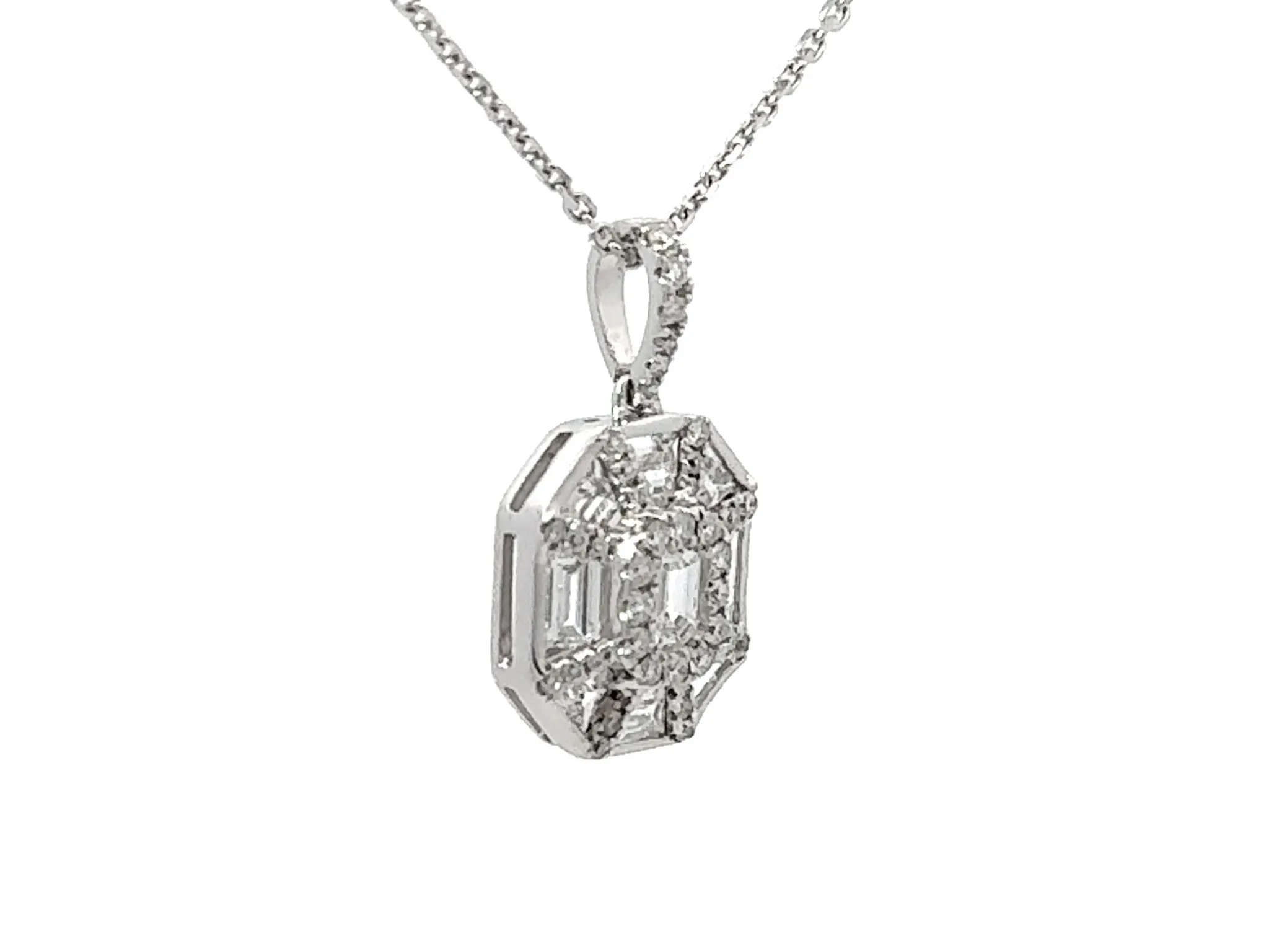 9 Piece Emerald Diamond Pendant Necklace 18k White Gold