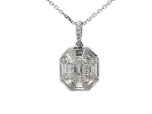 9 Piece Emerald Diamond Pendant Necklace 18k White Gold