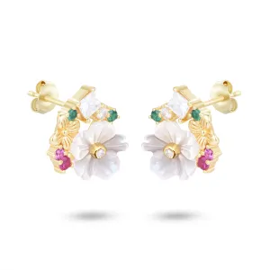 925 Silver earrings gilded with 18k yellow gold assembled with Mother-of-pearl and zirconium oxide