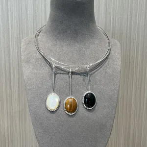 925 Silver Minimalist White Mother of Pearl Pendant Collar