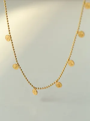 925 Silver Stacked Relief Mini Gold Coin Pendant Beaded Chain Necklace