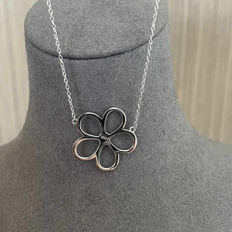 925 Sterling Silver Daisy Pendant Necklace Adjustable Chain