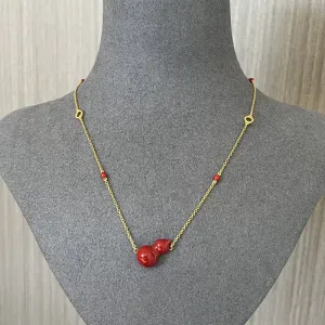 925 Sterling Silver Red Enamel Gourd Pendant Necklace Modern Chinese Minimalist Design