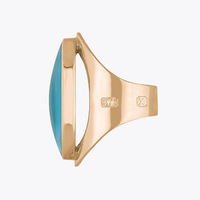 9ct Rose Gold Turquoise Hallmark Large Oval Ring