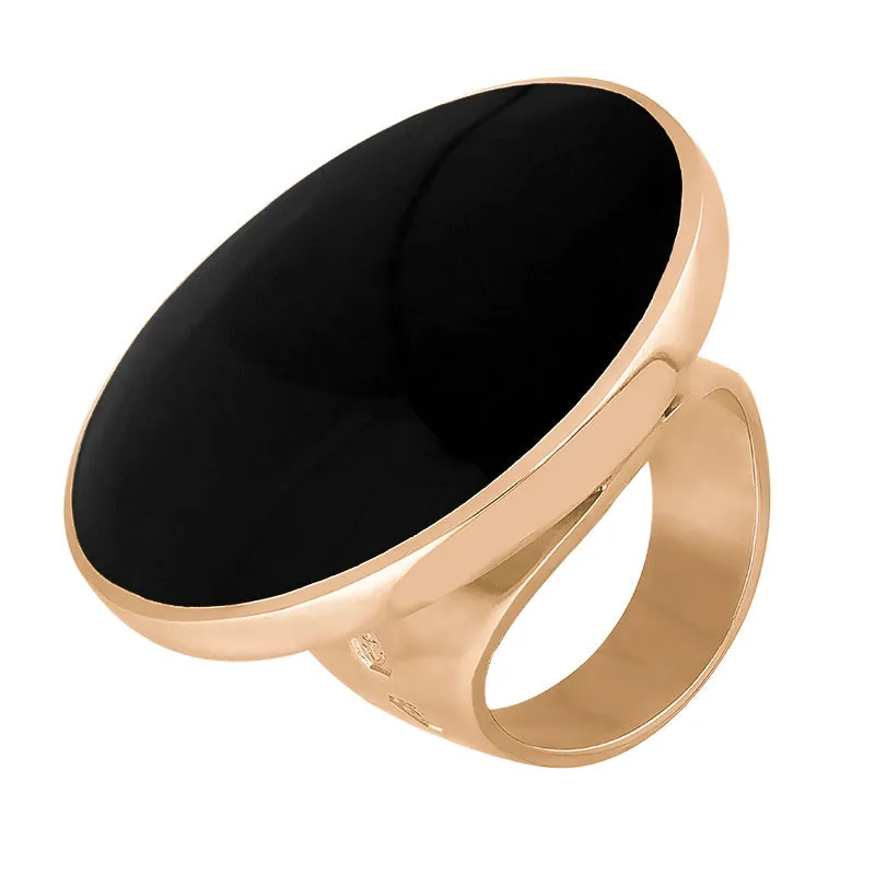 9ct Rose Gold Whitby Jet Hallmark Large Round Ring