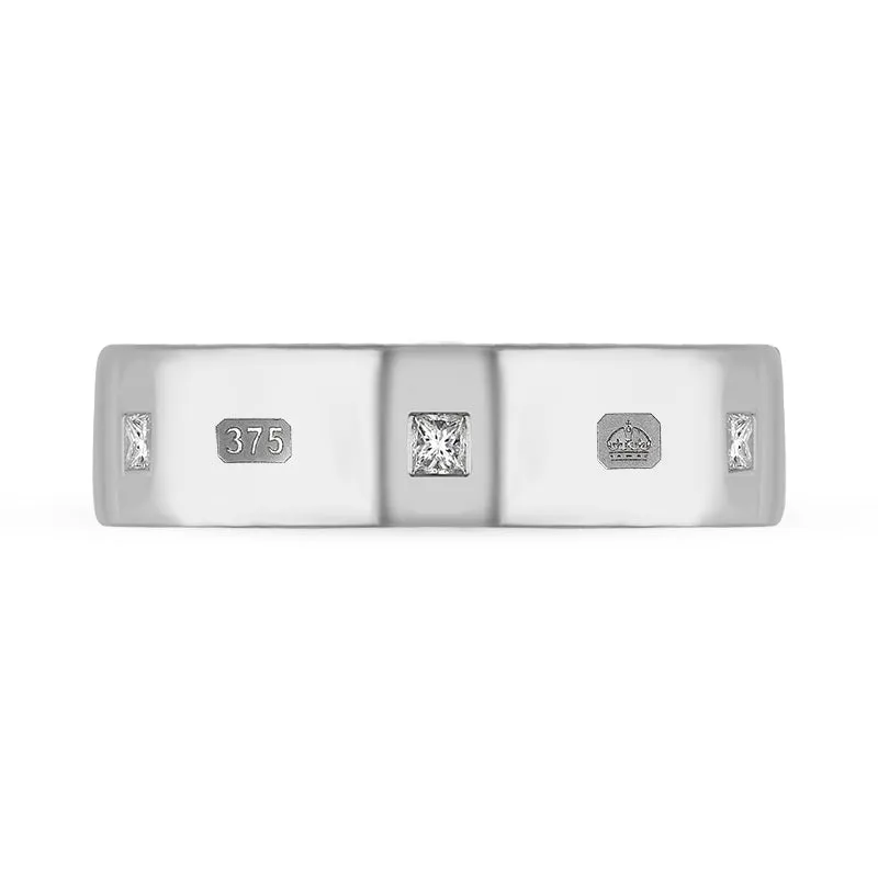 9ct White Gold 0.36ct Diamond Queen's Jubilee Hallmark Princess Cut 6mm Ring D