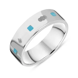 9ct White Gold Turquoise Queen's Jubilee Hallmark Princess Cut 6mm Ring D