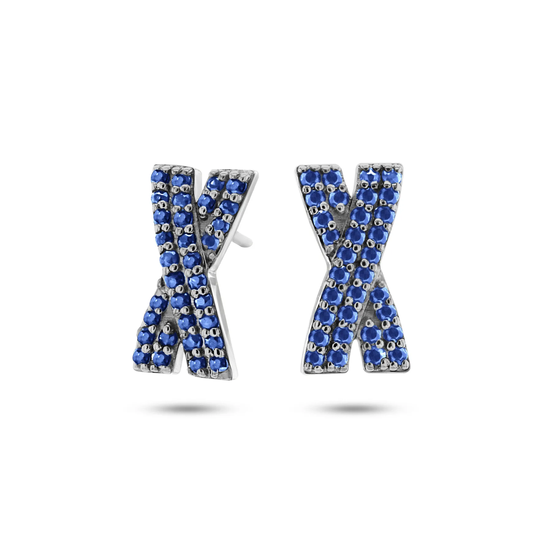 9k White Gold Earrings Set with Blue Sapphire