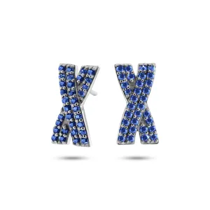 9k White Gold Earrings Set with Blue Sapphire