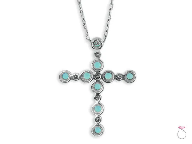 Aquamarine Diamond Cross Pendant Gucci Chain in 14K