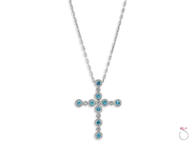 Aquamarine Diamond Cross Pendant Gucci Chain in 14K