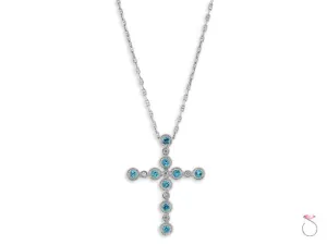 Aquamarine Diamond Cross Pendant Gucci Chain in 14K