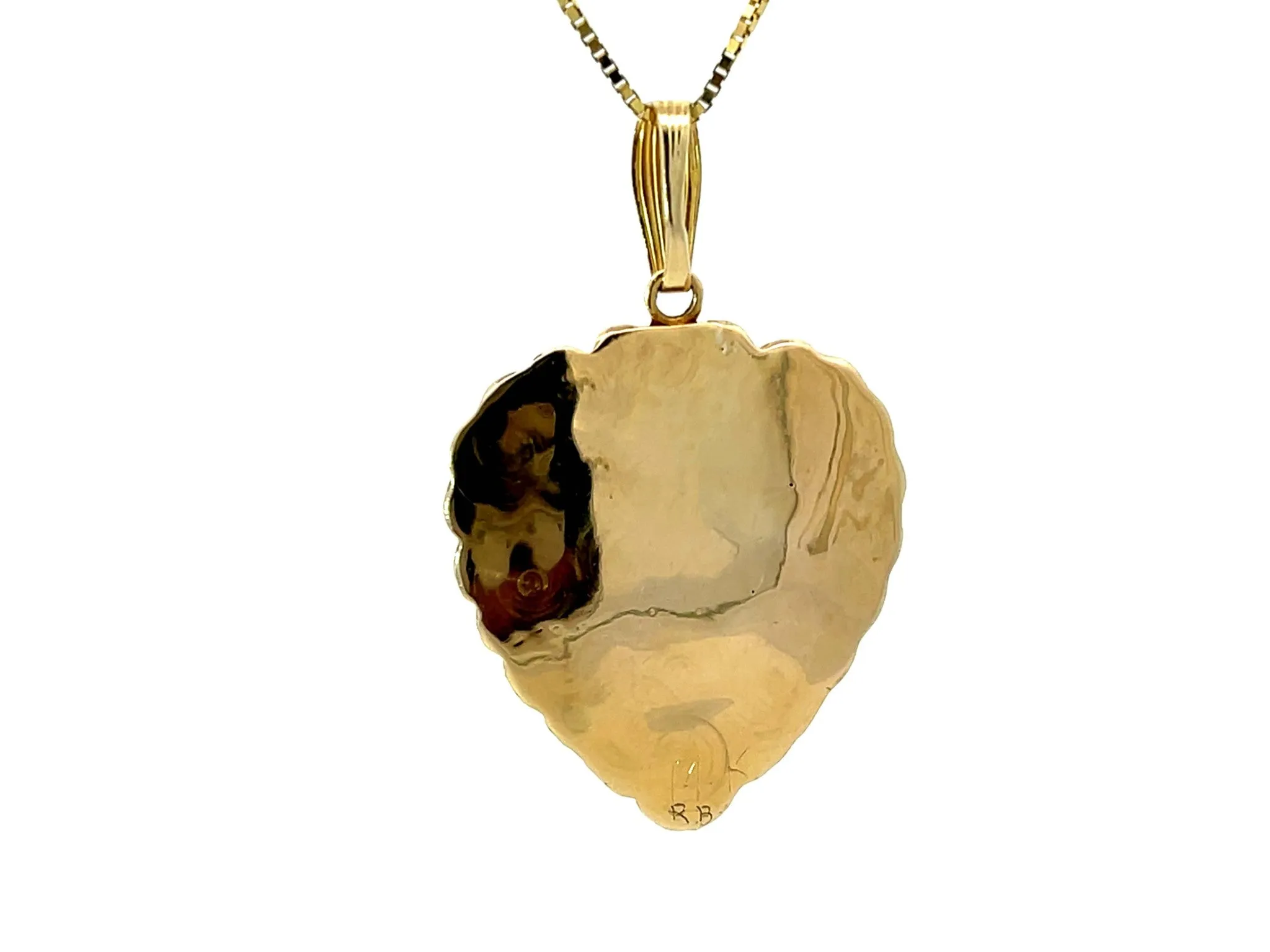 Ariel Carved Red Coral Emerald Shell Necklace Solid 14K Yellow Gold