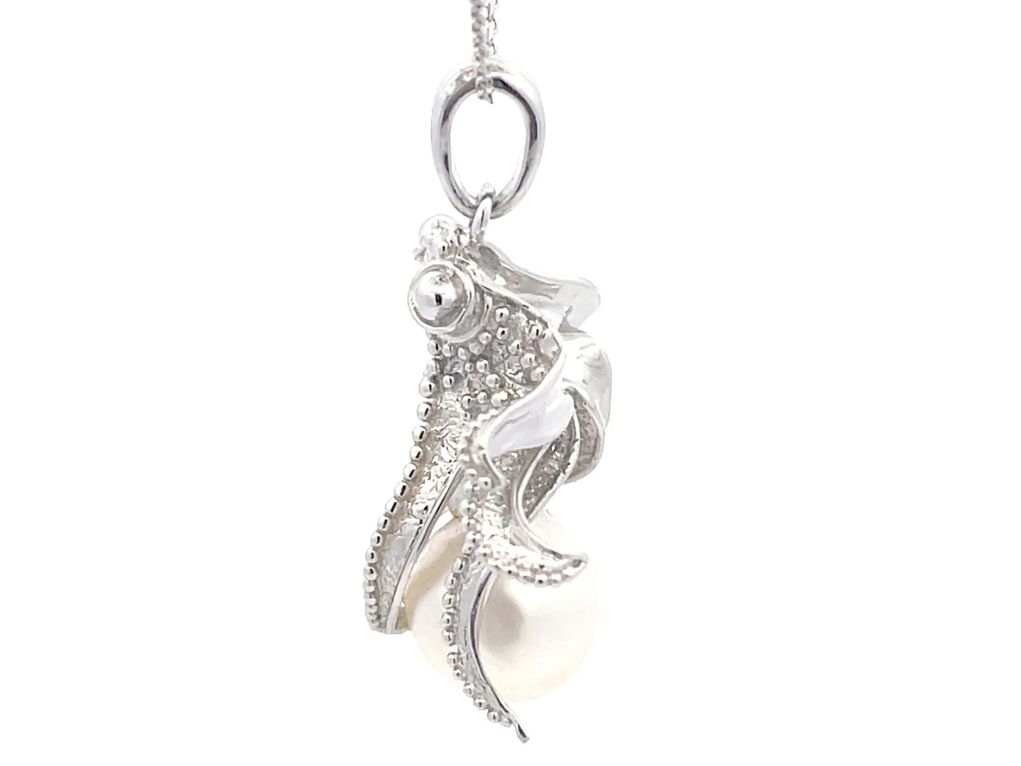 Assor Gioielli Octopus Baroque Pearl Pendant on Chain in 18k White Gold