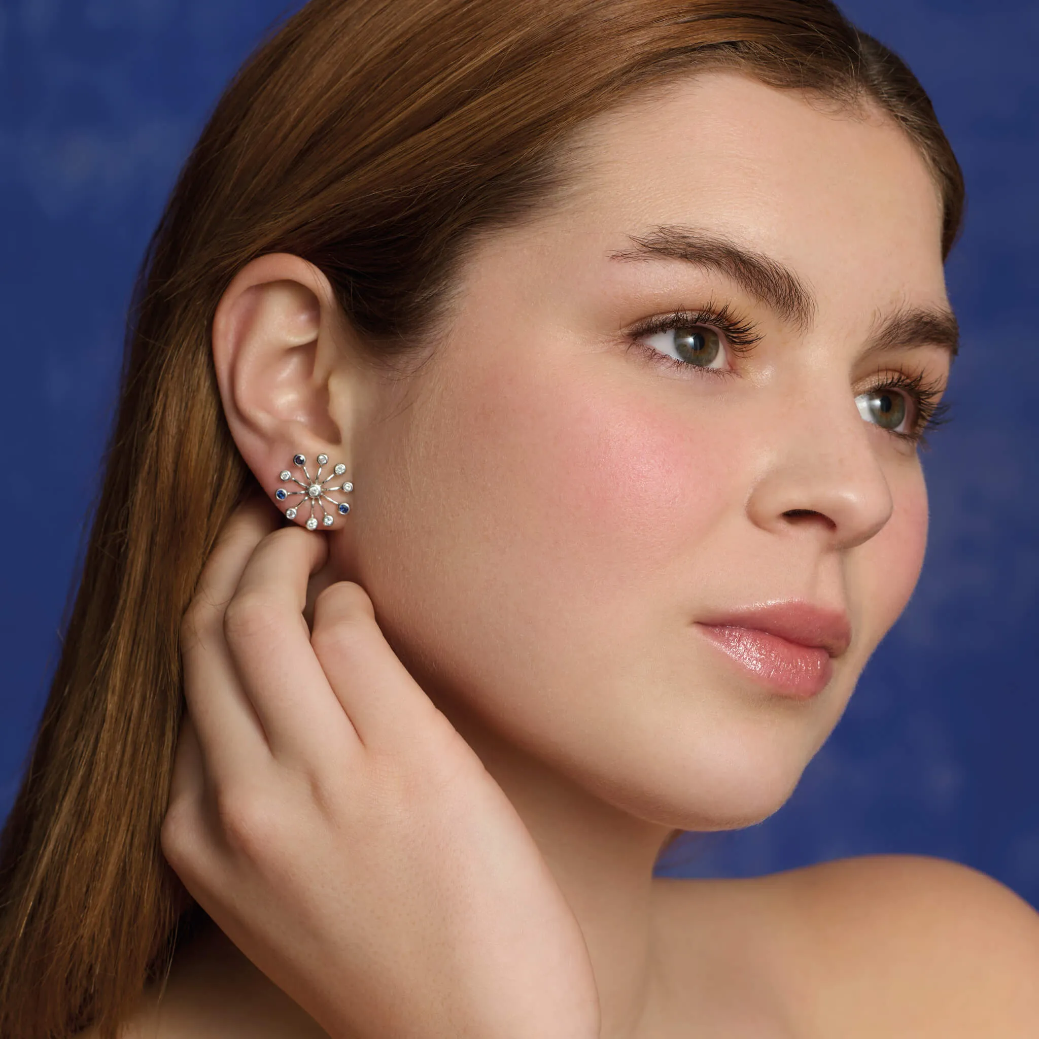 Astrantia Earrings 18ct White Gold - Aquamarine, Sapphire & Diamond