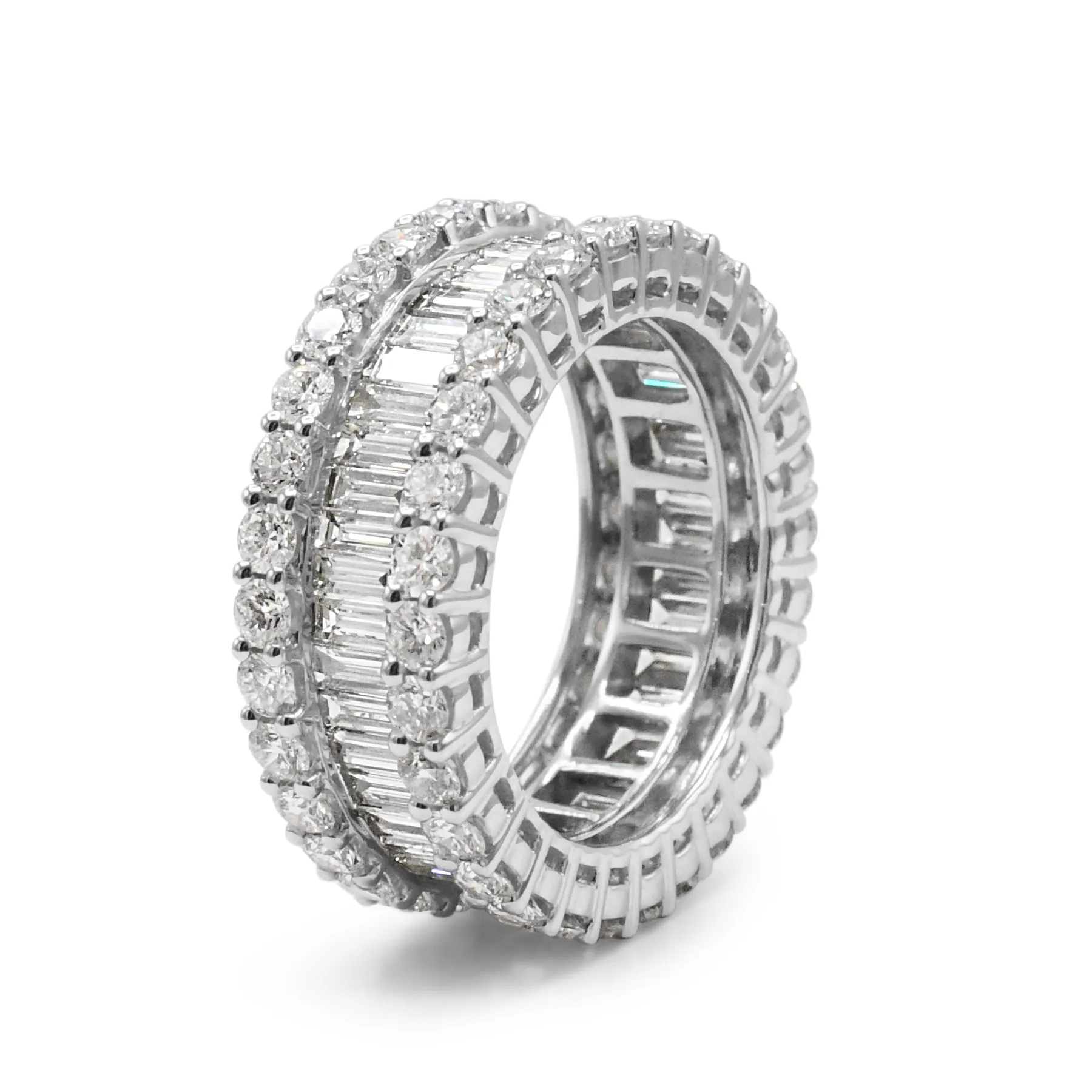 Baguette & Brilliant Cut Diamond Fancy Eternity Band Ring 18ct Gold