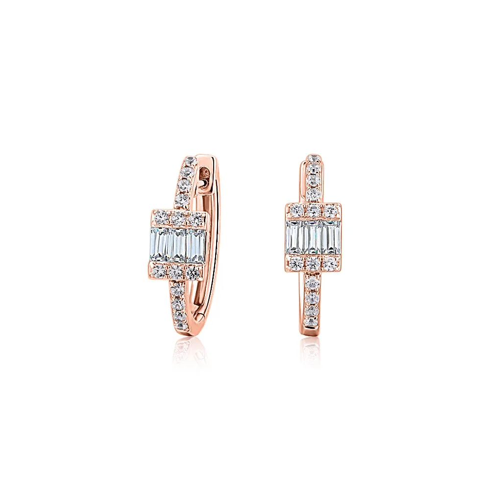 Baguette and Round Brilliant fancy earrings with 0.55 carats* of diamond simulants in 10 carat rose gold