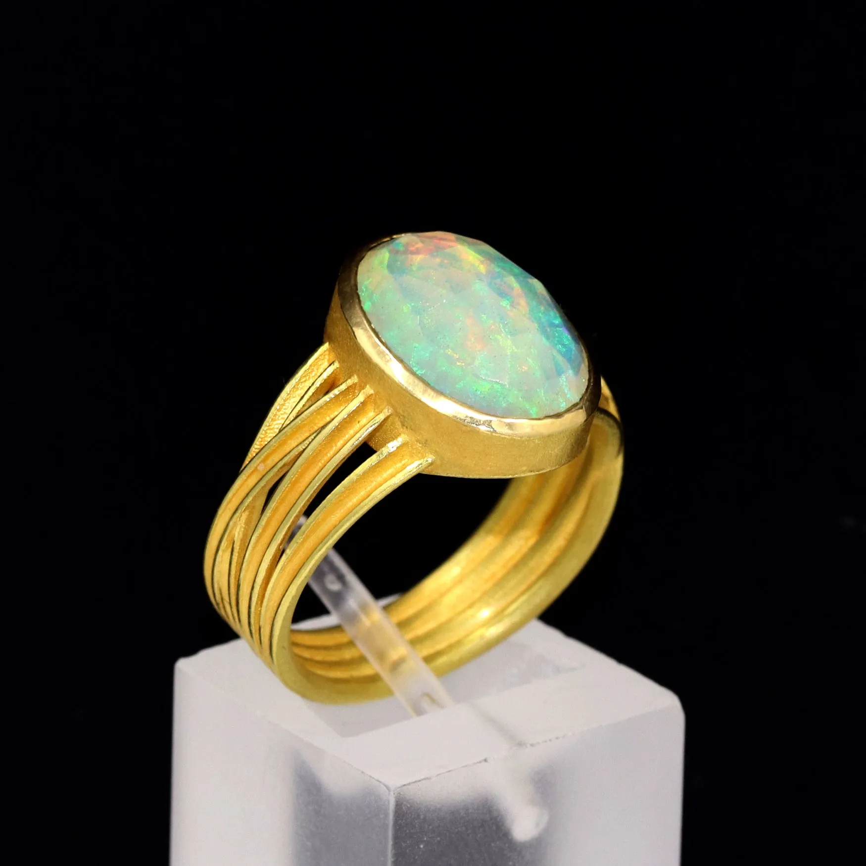 Barbara Heinrich Fiery Faceted Ethiopian Opal Multiwrap Gold Ring