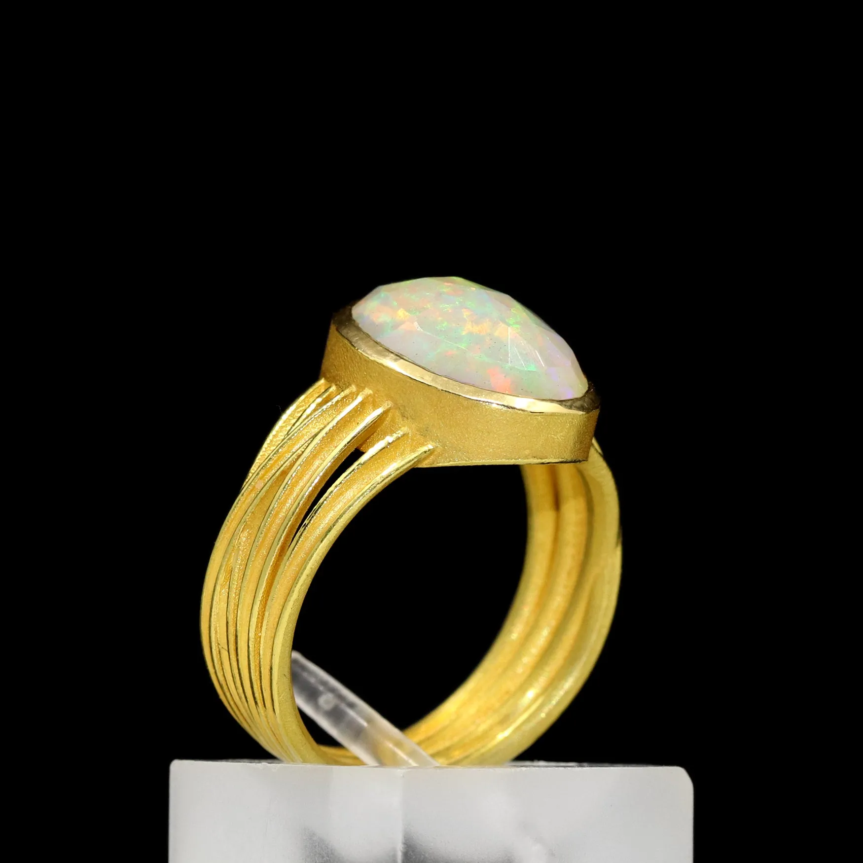 Barbara Heinrich Fiery Faceted Ethiopian Opal Multiwrap Gold Ring