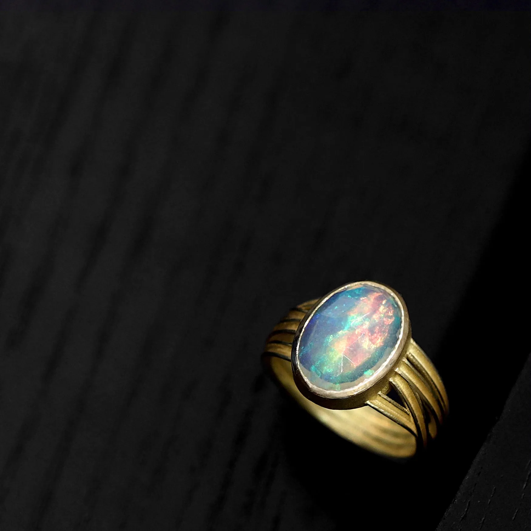 Barbara Heinrich Fiery Faceted Ethiopian Opal Multiwrap Gold Ring
