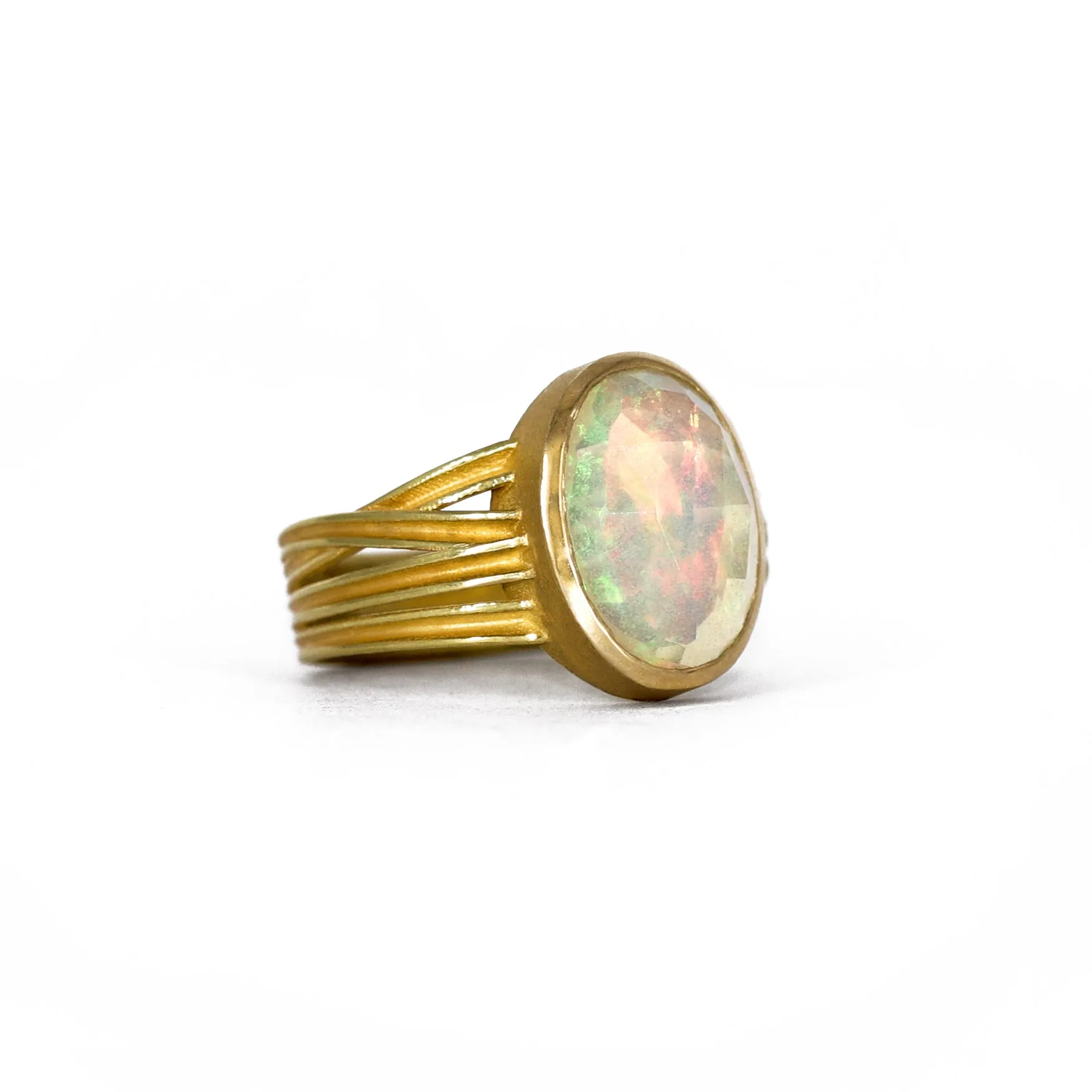 Barbara Heinrich Fiery Faceted Ethiopian Opal Multiwrap Gold Ring