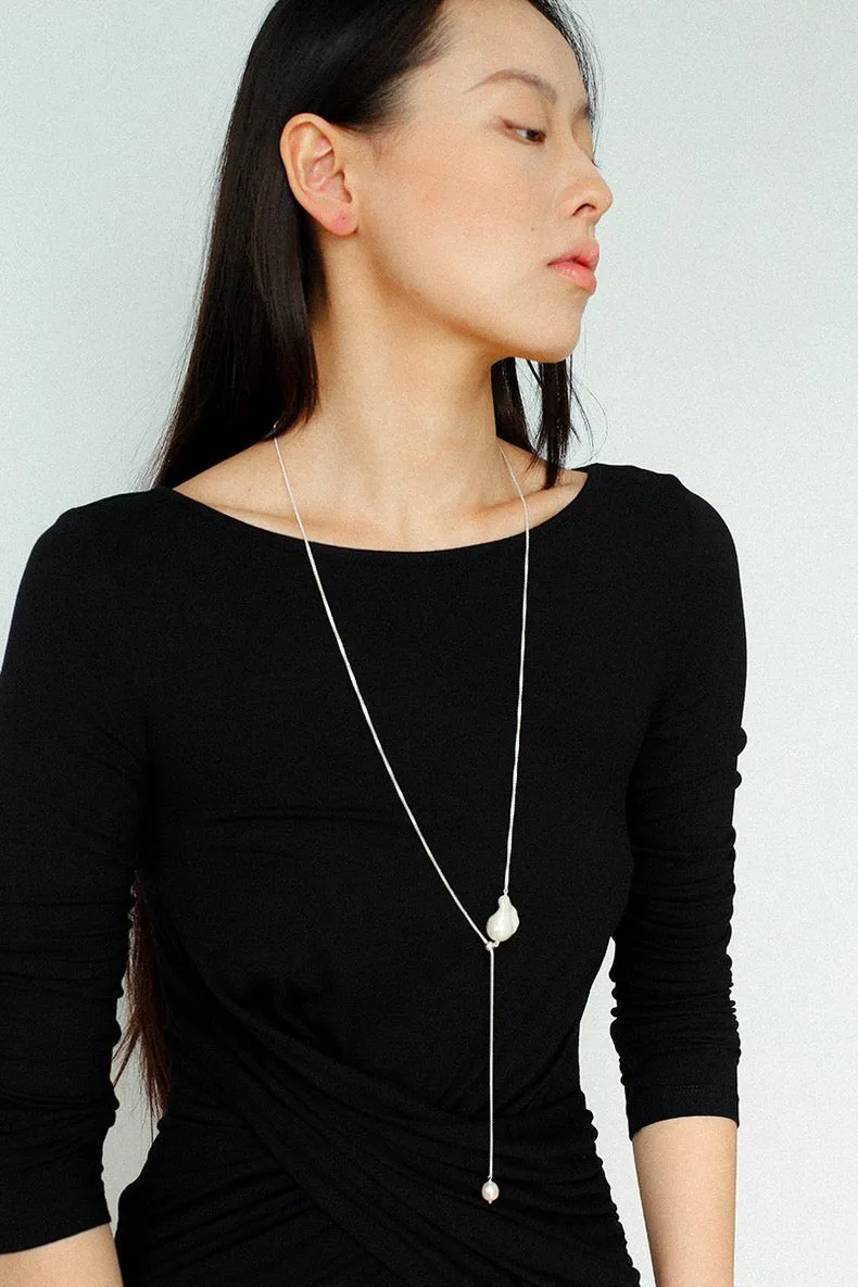 Baroque Pearl Y-Shaped Long Chain Necklace