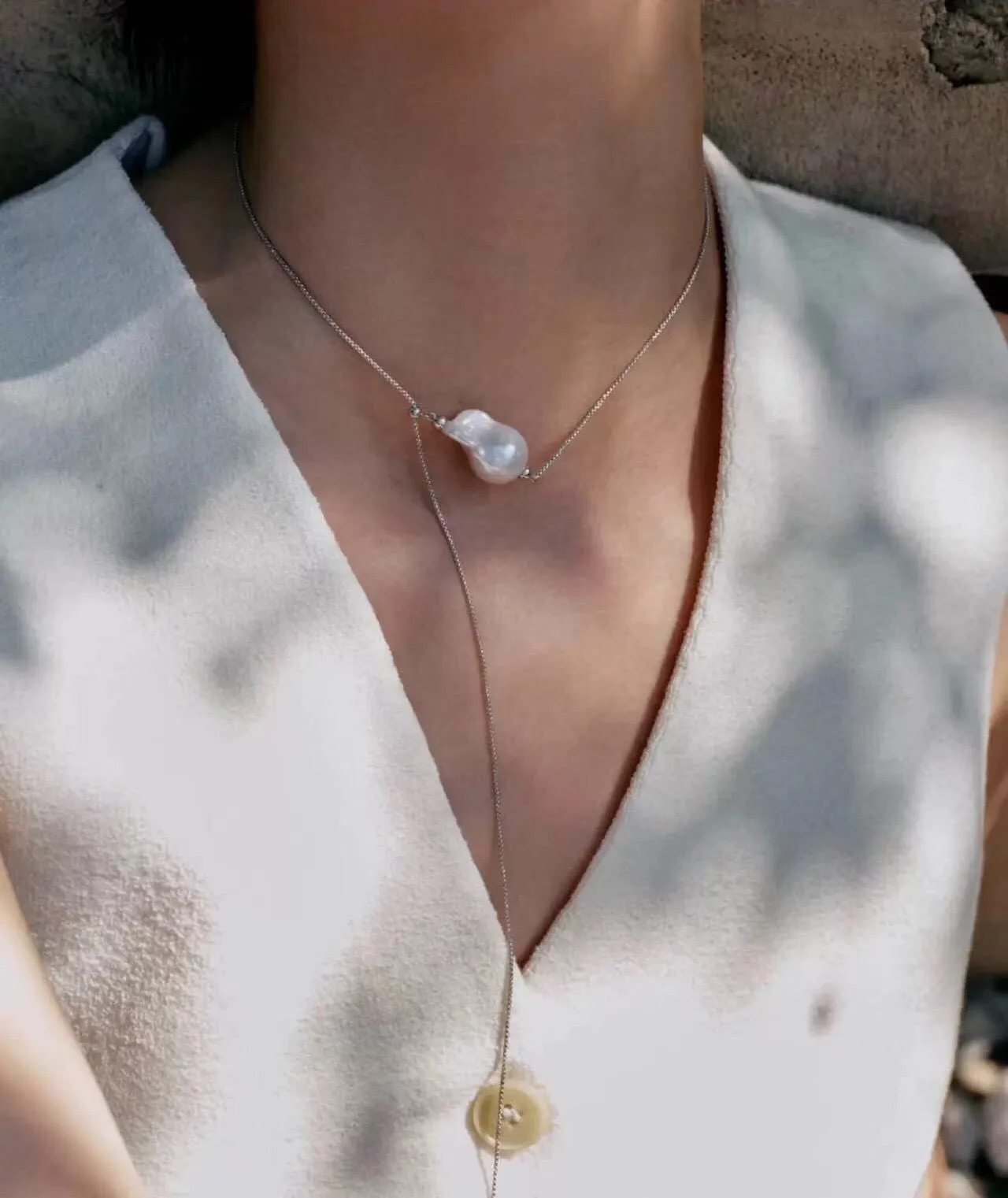 Baroque Pearl Y-Shaped Long Chain Necklace