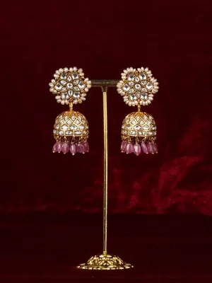 Basra Edit - Real Pearls Baby Pink Color Gold Plated Mishr Earrings - MR-E307