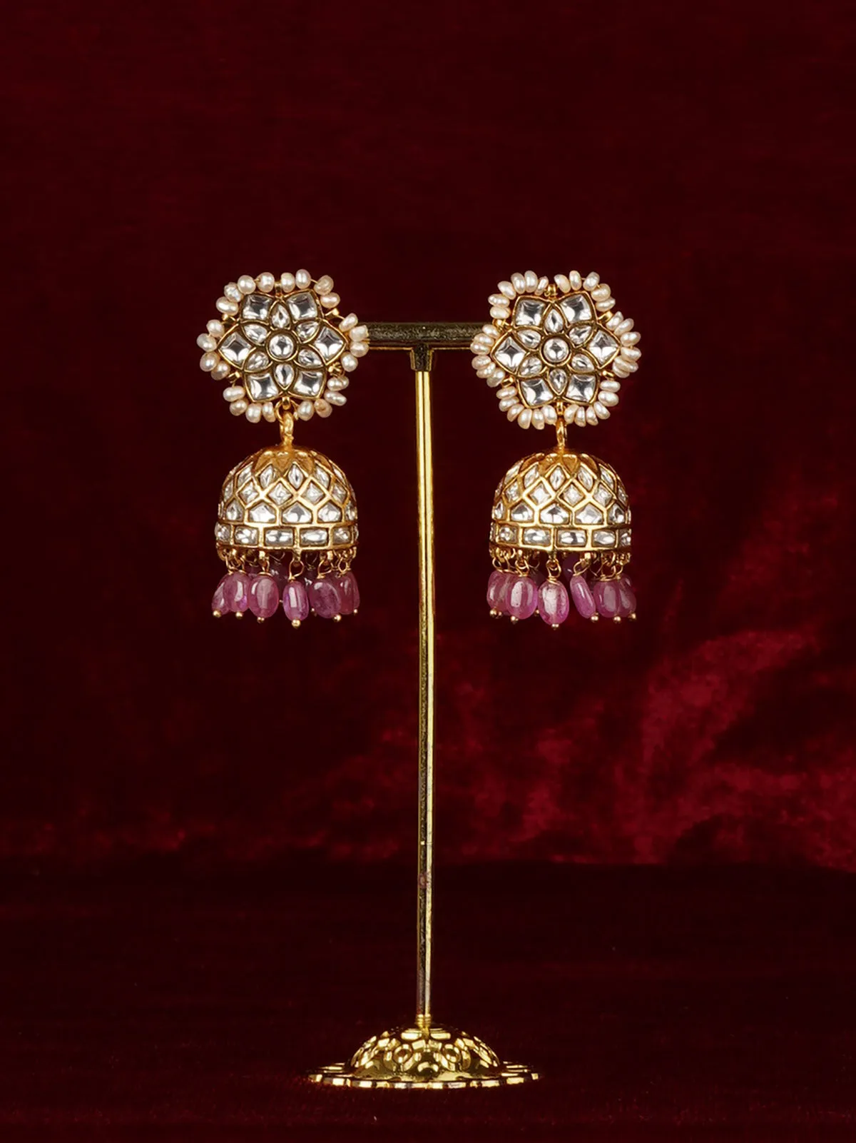 Basra Edit - Real Pearls Baby Pink Color Gold Plated Mishr Earrings - MR-E307