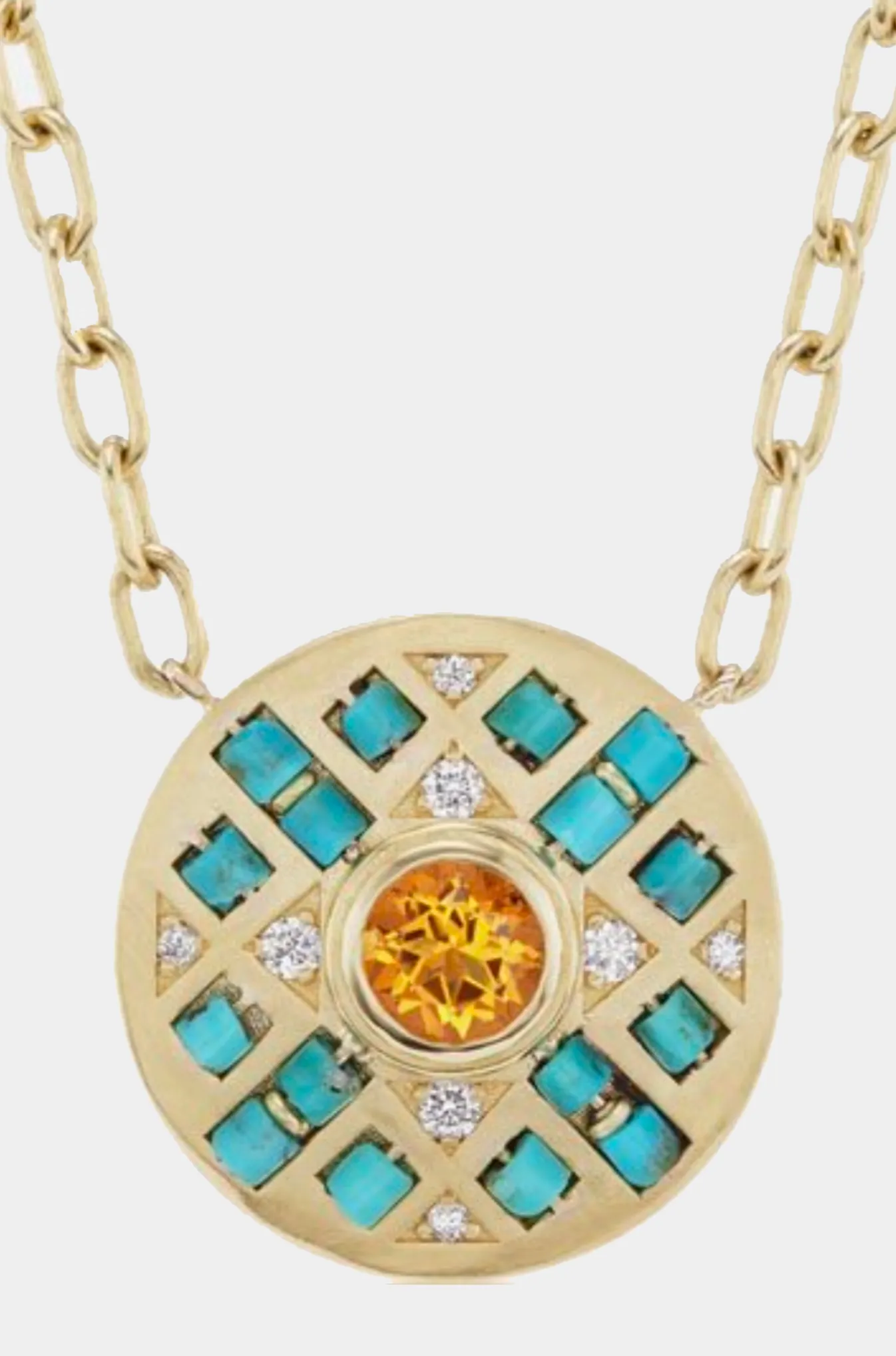 Beaded Mini Pendant Necklace, Turquoise & Citrine