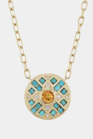 Beaded Mini Pendant Necklace, Turquoise & Citrine