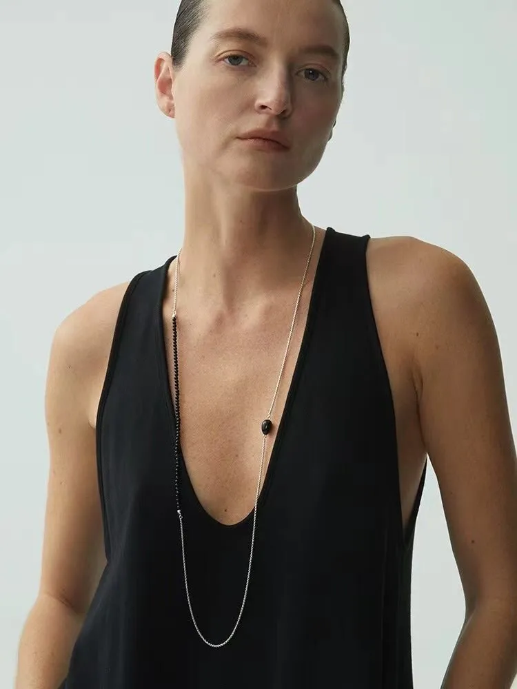 Black Agate Splicing Chain Long Layering Necklace