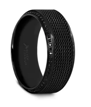 Black Titanium ??Knight?? 10mm Steel Chain Black Diamond Wedding Band
