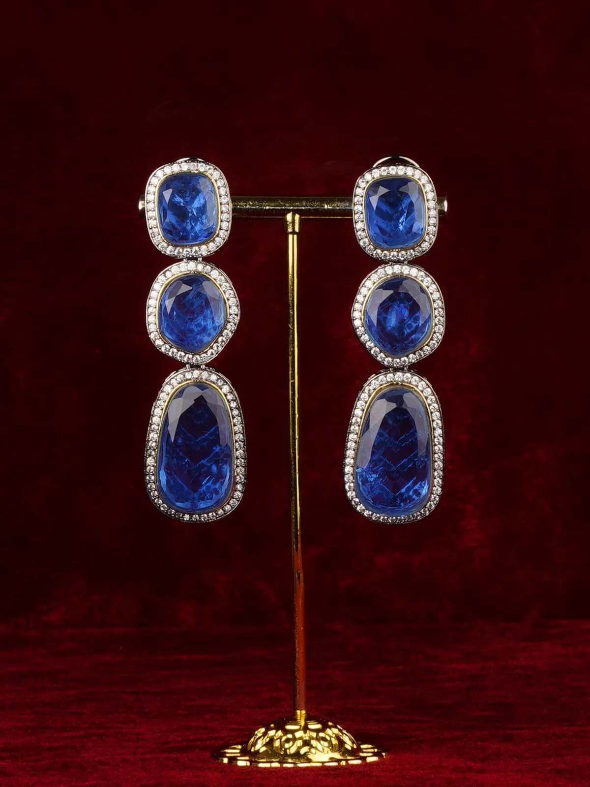 Blue Color Faux Diamond Earrings - CZEAR605BL