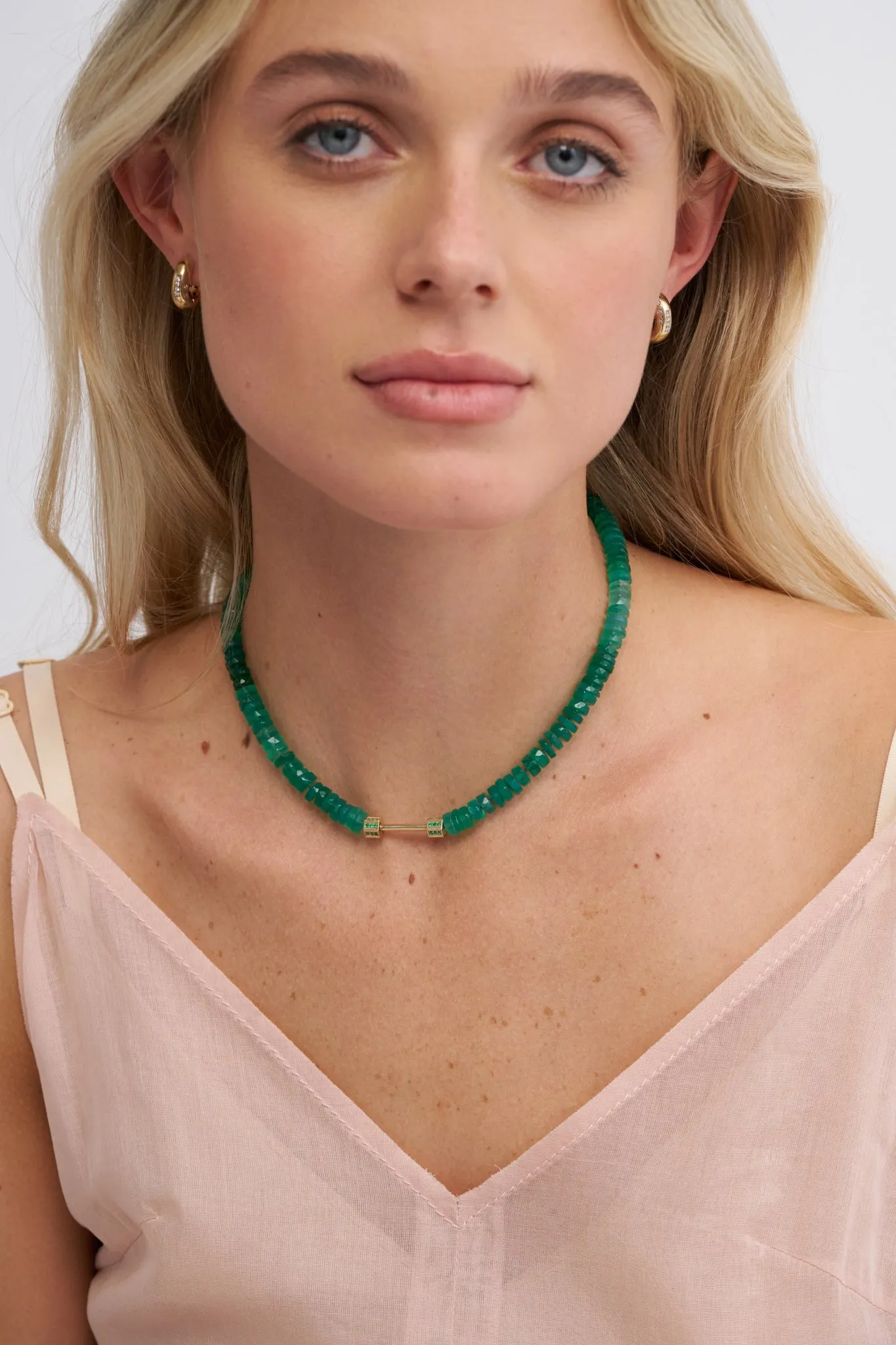 Bosfor Faceted Oval Bead Strand, Green Onyx