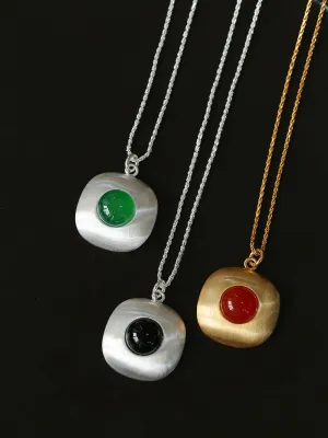 Brushed Geometric Pendant Agate Necklace