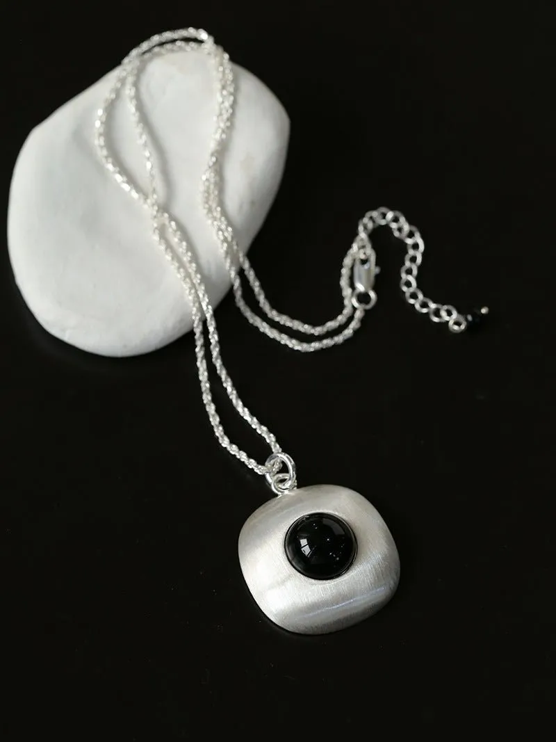 Brushed Geometric Pendant Agate Necklace